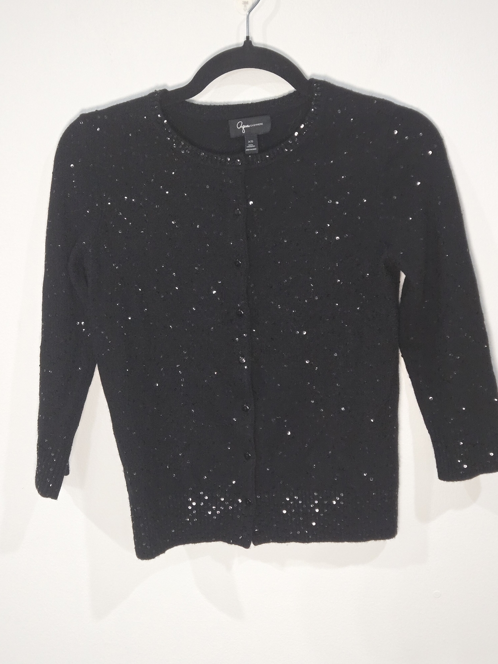 AQUA Sz Xs Black Sequin Cashmere Cardigan Sweater